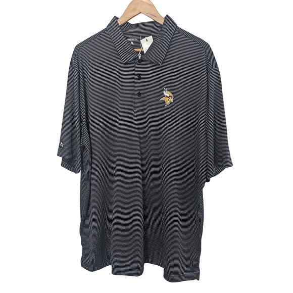 NFL Minnesota Vikings Polo Antigua Men XXL Black Striped Football Casual Preppy - Picture 1 of 10
